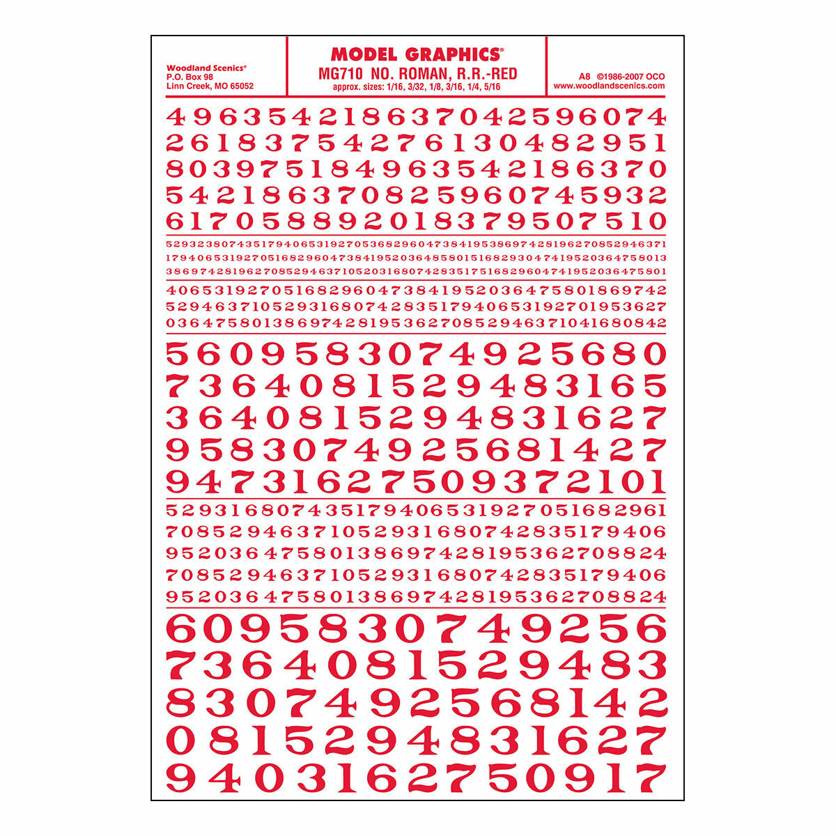 WOODLAND SCENICS Numbers Roman R.R. Red