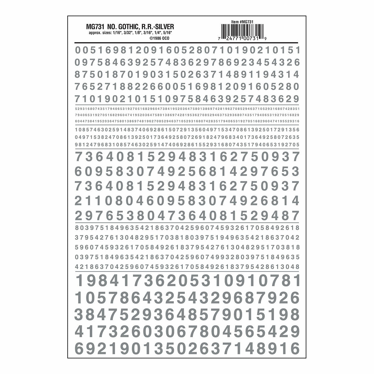WOODLAND SCENICS Numbers Gothic R.R. Silver