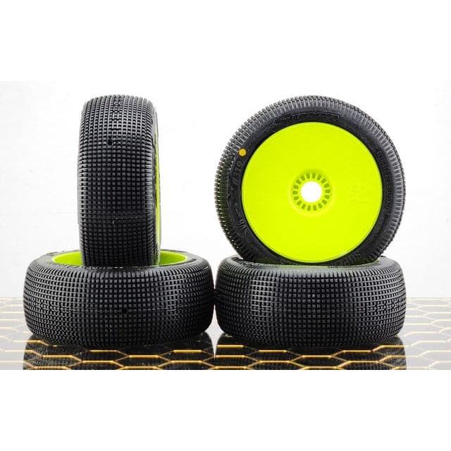 SWEEP Super Carbide Yellow (Liquid Super Soft) 1/8 Buggy Tyres Premount on Yellow Wheels 4pcs