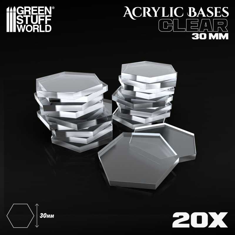 GREEN STUFF WORLD Acrylic Bases - Hexagonal 30 mm CLEAR