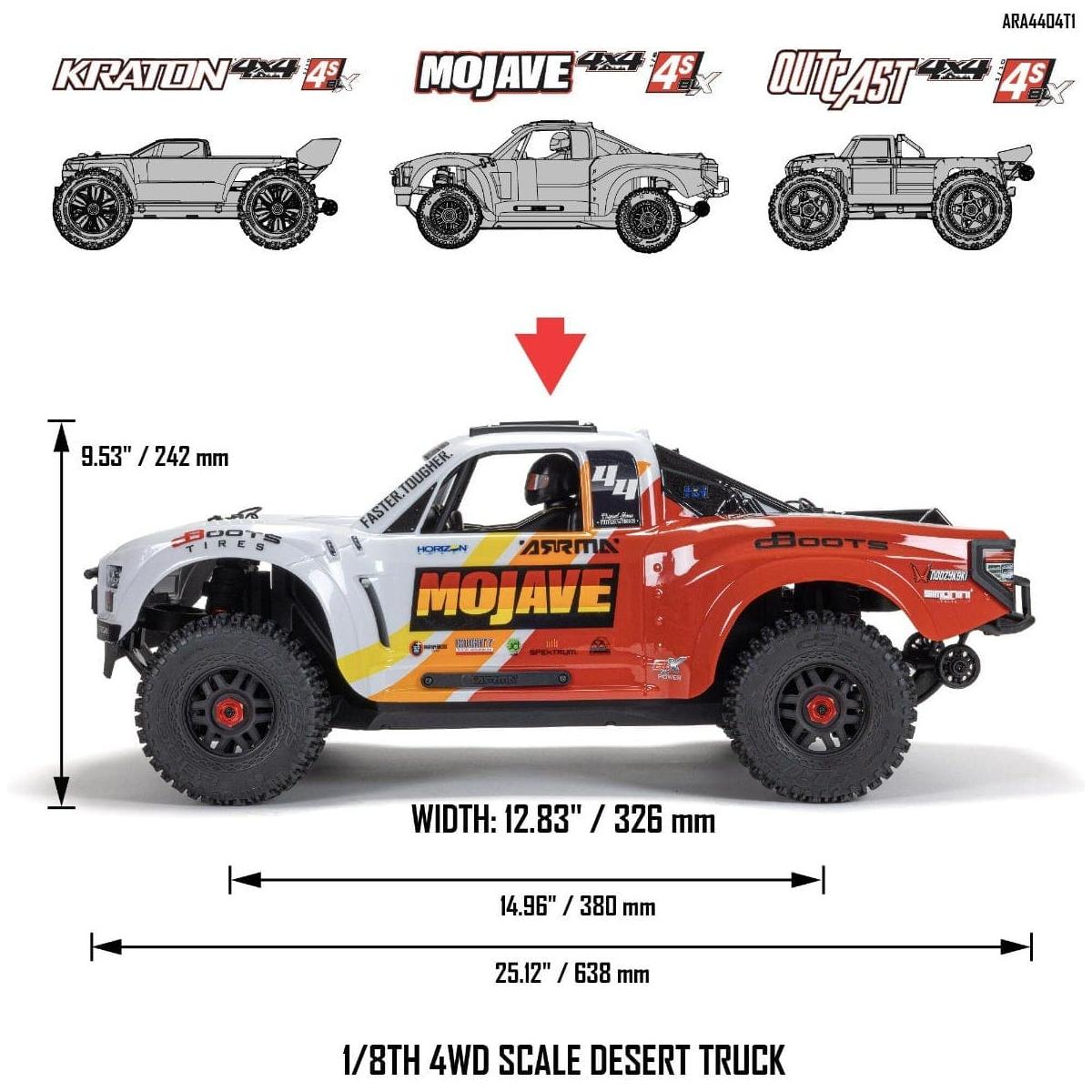 ARRMA Mojave 1/7 4X4 BLX 4S Desert Truck RTR, Blue/Red