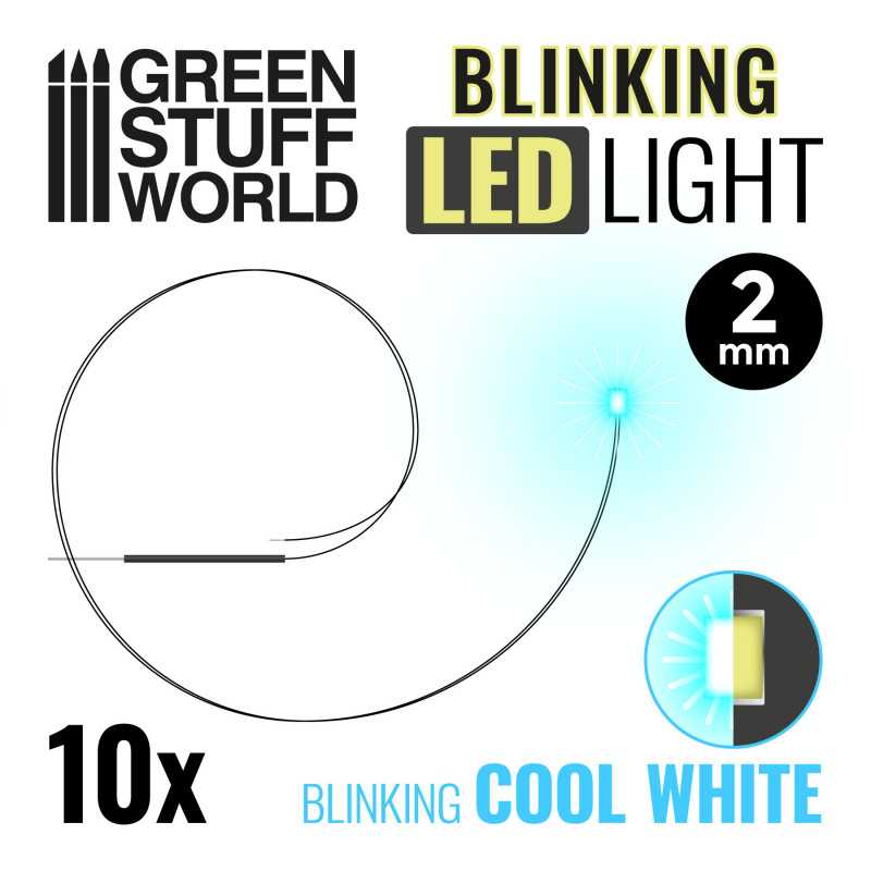GREEN STUFF WORLD BLINKING LEDs - COOL WHITE - 2mm