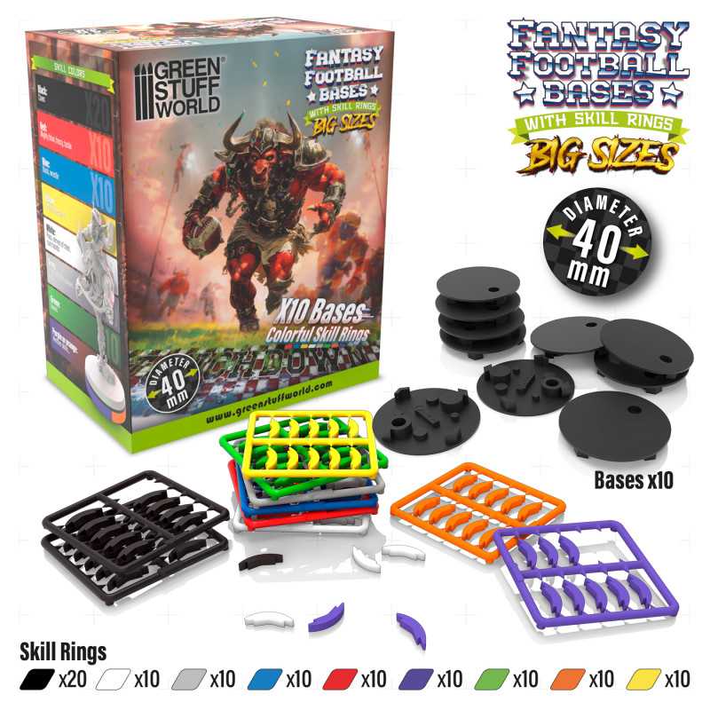 GREEN STUFF WORLD Blood Bowl Bases 40mm with Skill Rings