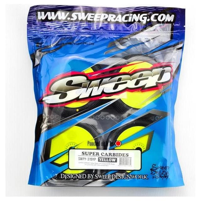 SWEEP Super Carbide Yellow (Liquid Super Soft) 1/8 Buggy Tyres Premount on Yellow Wheels 4pcs