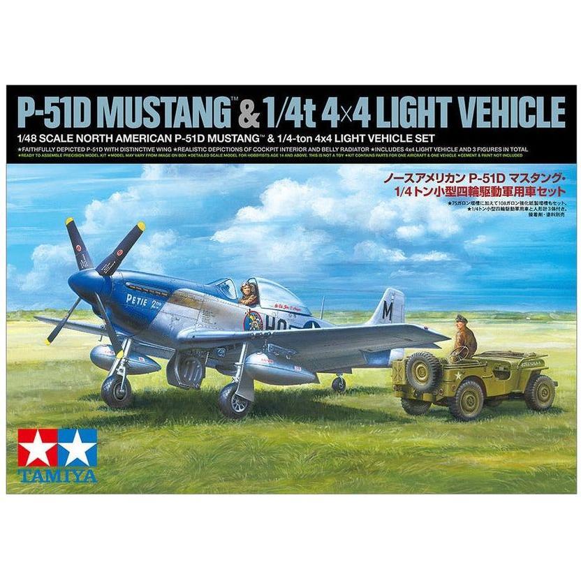 TAMIYA 1/48 North American P-51D Mustang & 1/4 Ton 4x4 Light Vehicle Set