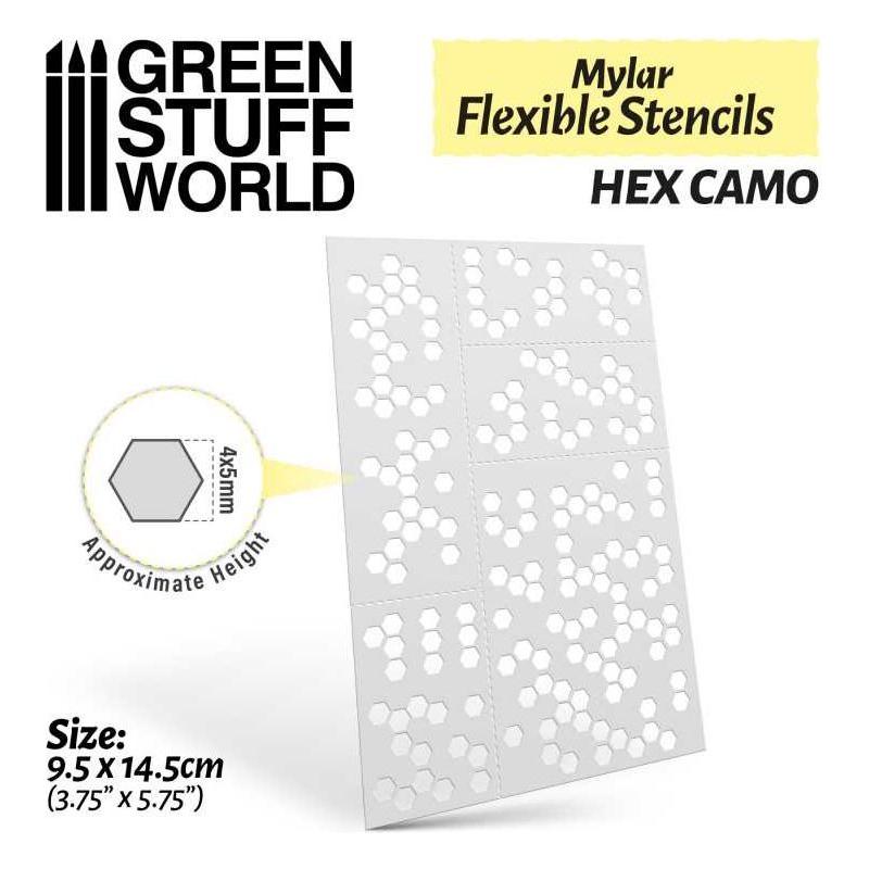 GREEN STUFF WORLD Flexible Stencils - HEX CAMO (4x5mm)
