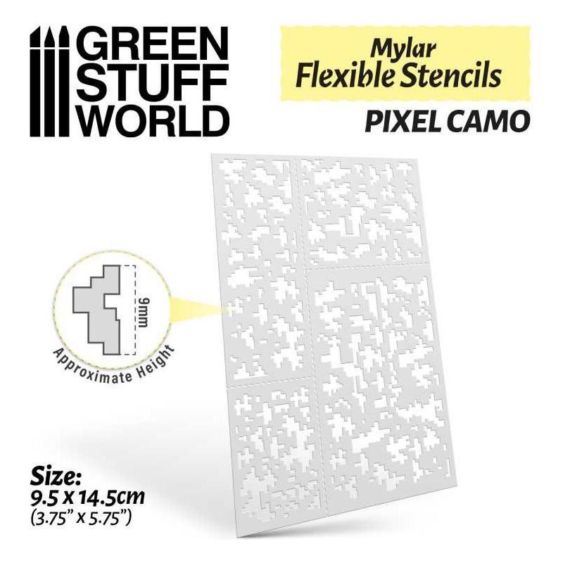 GREEN STUFF WORLD Flexible Stencils - Pixel CAMO (9mm aprox.)