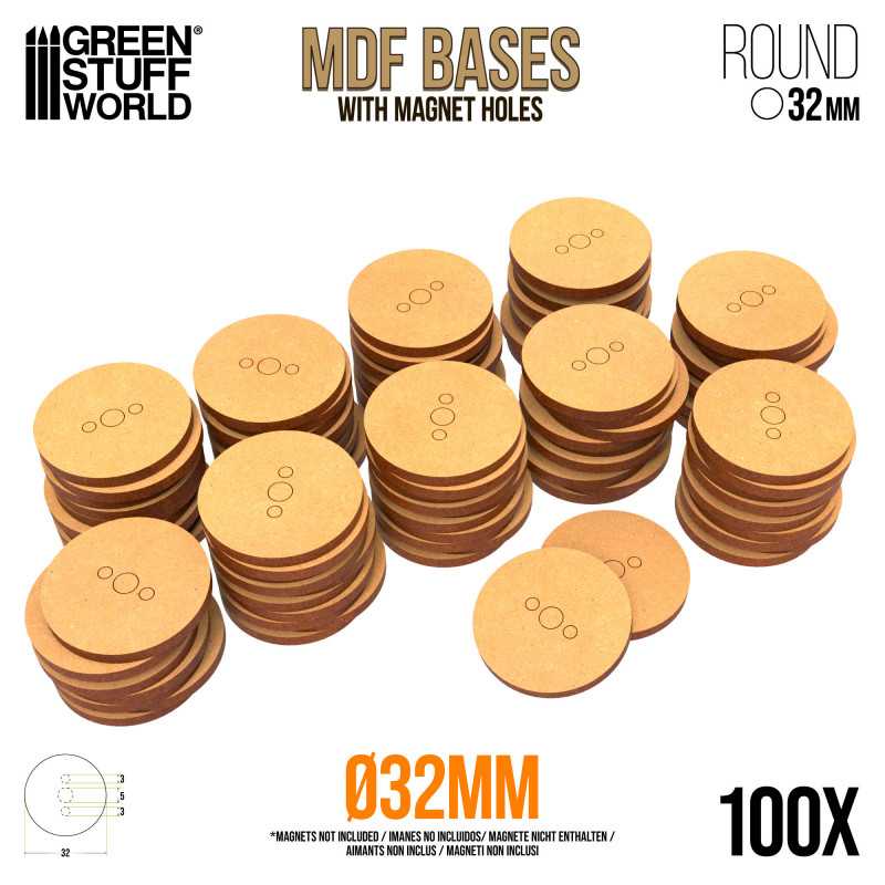 GREEN STUFF WORLD MDF miniature bases - Round 32 mm (Pack x100)