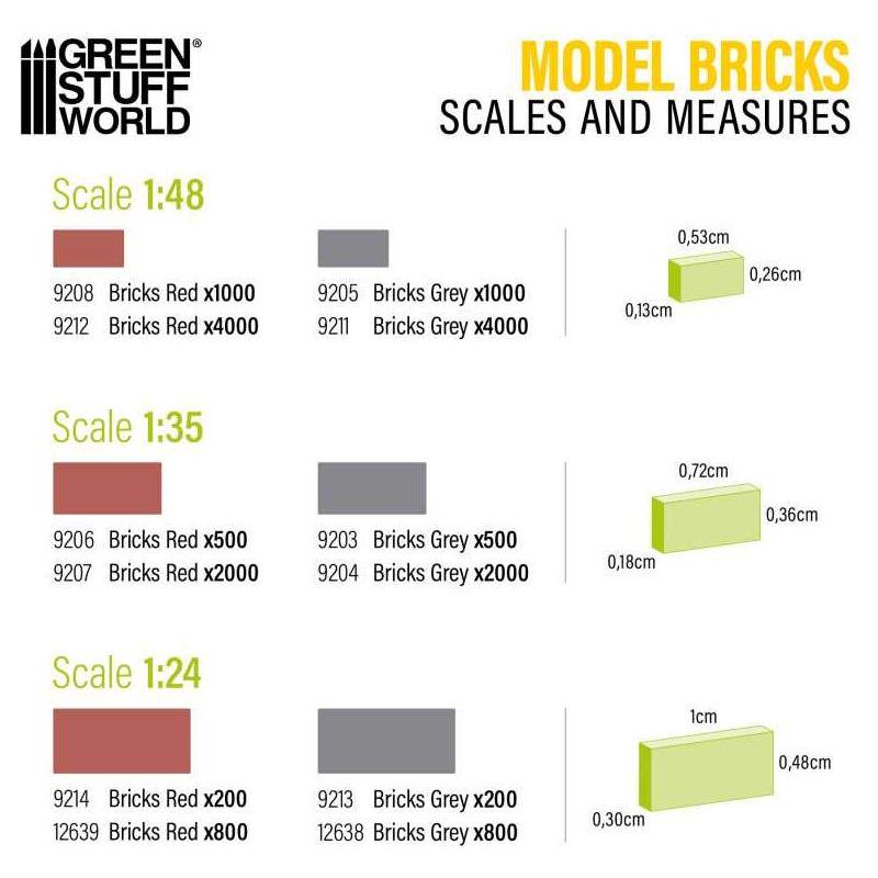 GREEN STUFF WORLD Miniature Bricks - Grey x 500 1/35