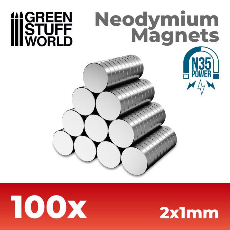 GREEN STUFF WORLD Neodymium Magnets 2x1mm - 100 units (N35)