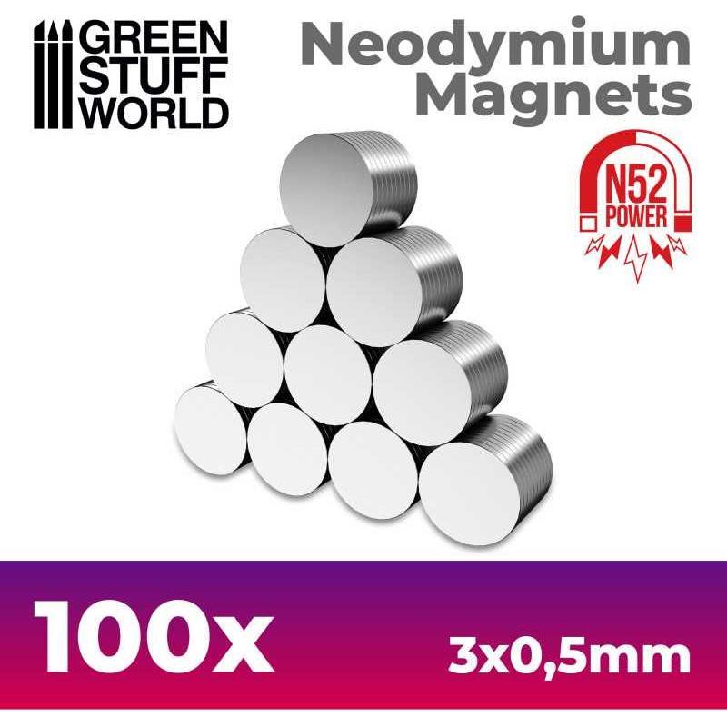 GREEN STUFF WORLD Neodymium Magnets 3x0'5mm - 100 units (N52)