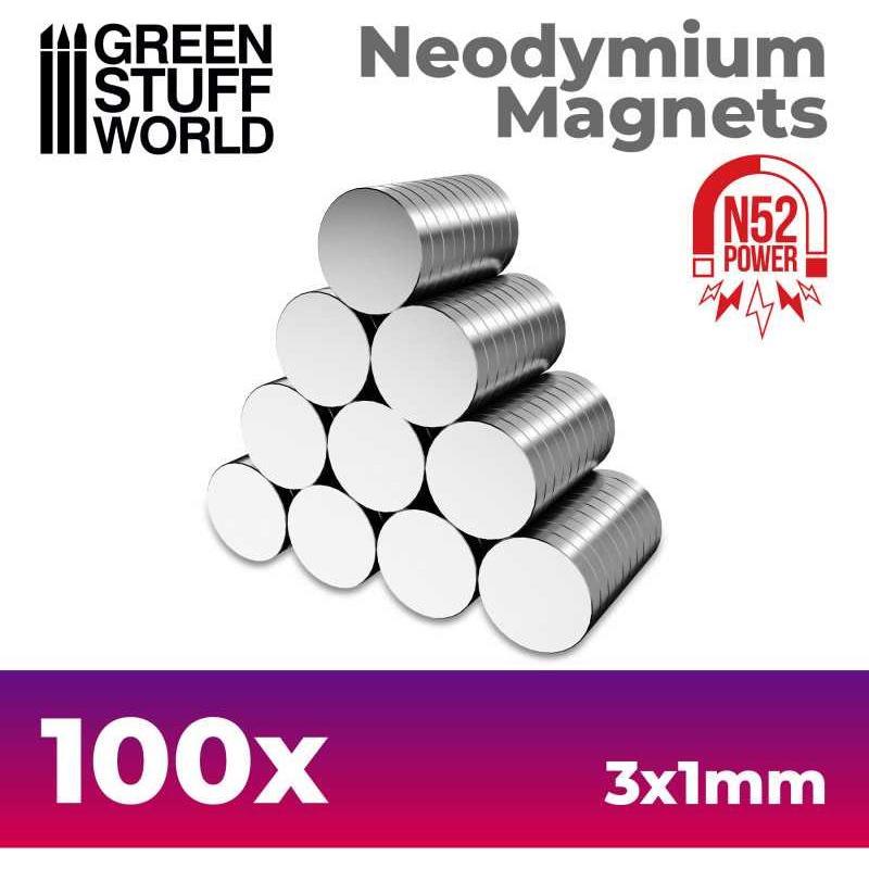 GREEN STUFF WORLD Neodymium Magnets 3x1mm - 100 units (N52)