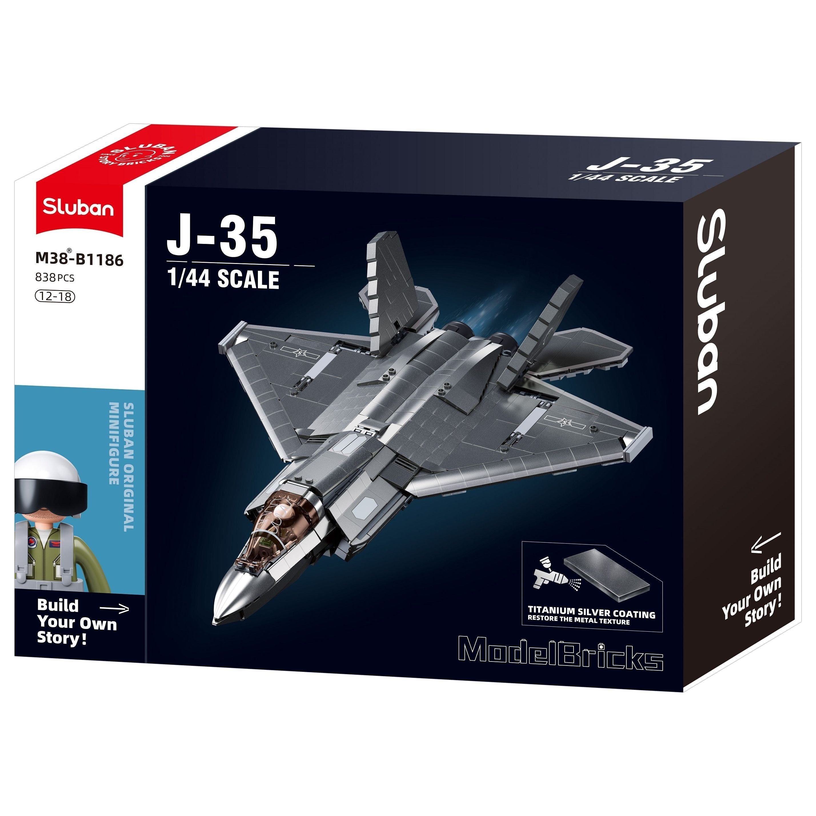 SLUBAN MB J35 Stealth Aircraft Metal Coating 1/44 Scale 838pcs