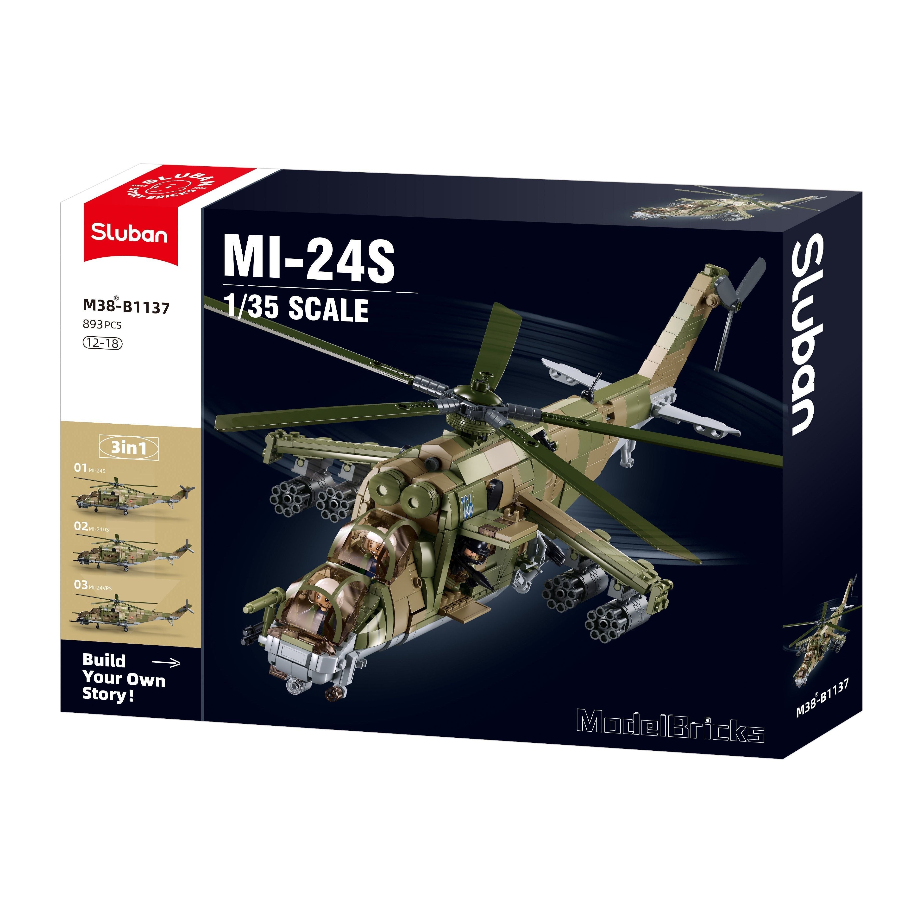 SLUBAN MB MI-24S Helicopter Gunship 3 in 1 Scale 1/35 893pcs