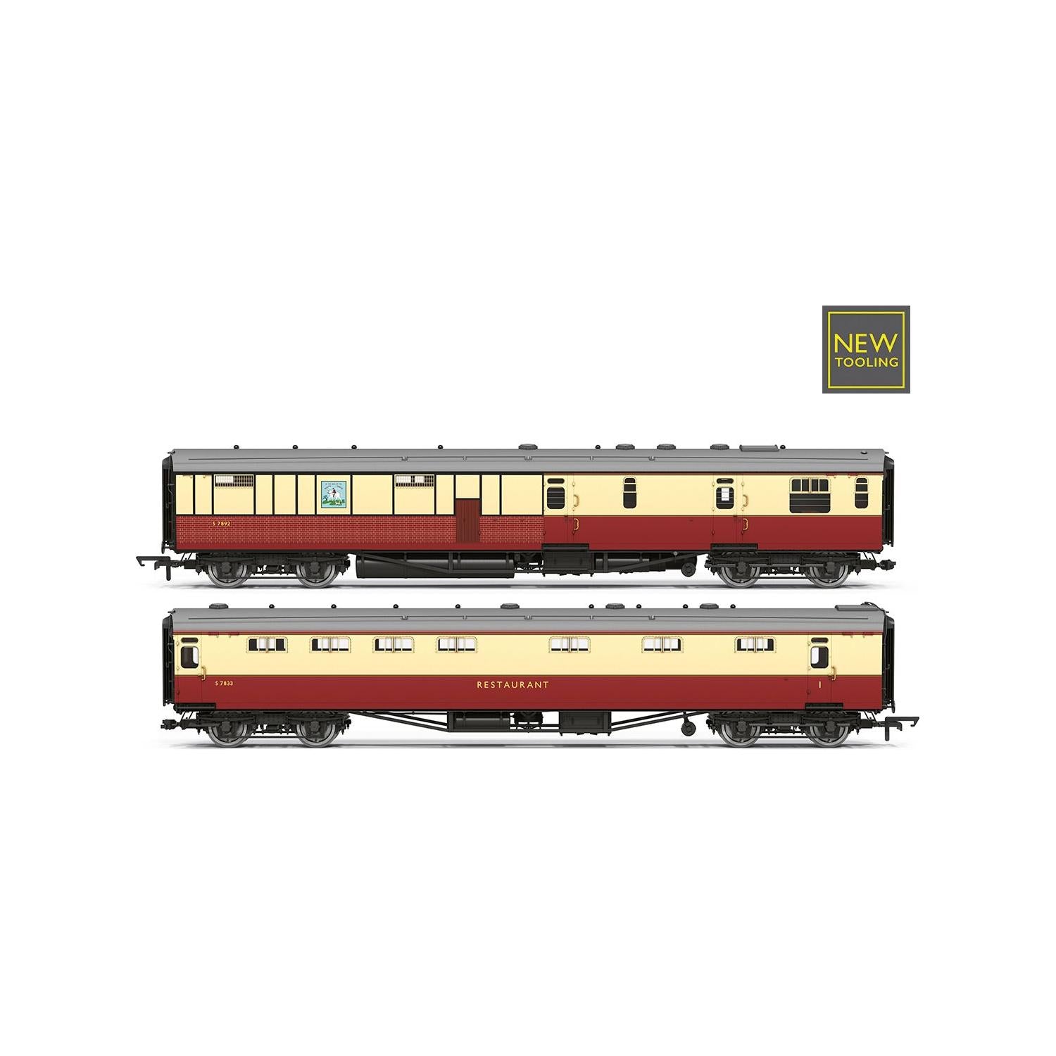 HORNBY OO BR Kitchen And Buttery Car & Composite Restaurrant - White Horse 7833 Twin Pack