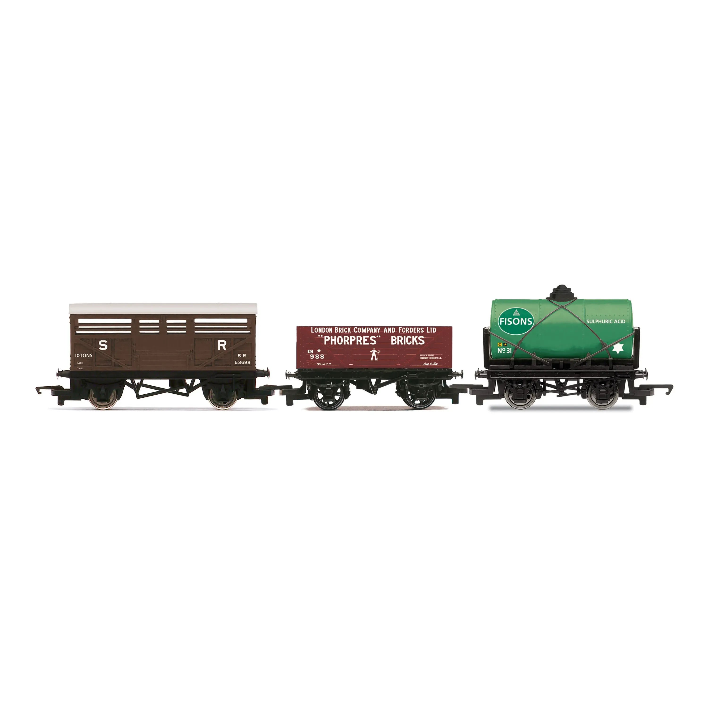 HORNBY OO RailRoad: 12T, Plank & Cattle Wagon - Triple Pack