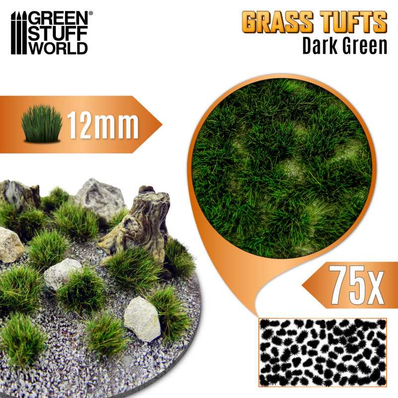 GREEN STUFF WORLD Static Grass Tufts 12 mm - Dark Green