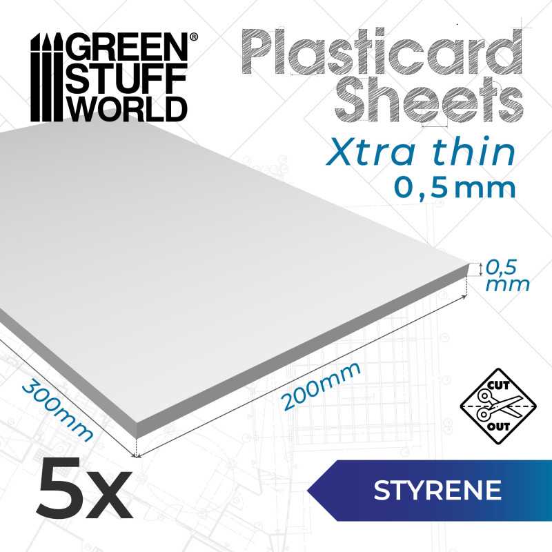 GREEN STUFF WORLD Styrene sheets 0.5 mm Pack x5