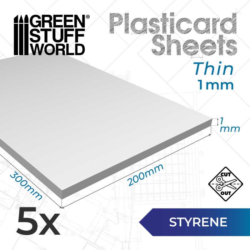 GREEN STUFF WORLD Styrene sheets 1 mm Pack x5