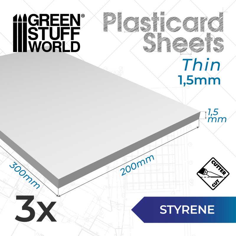 GREEN STUFF WORLD Styrene sheets 1.5 mm Pack x3