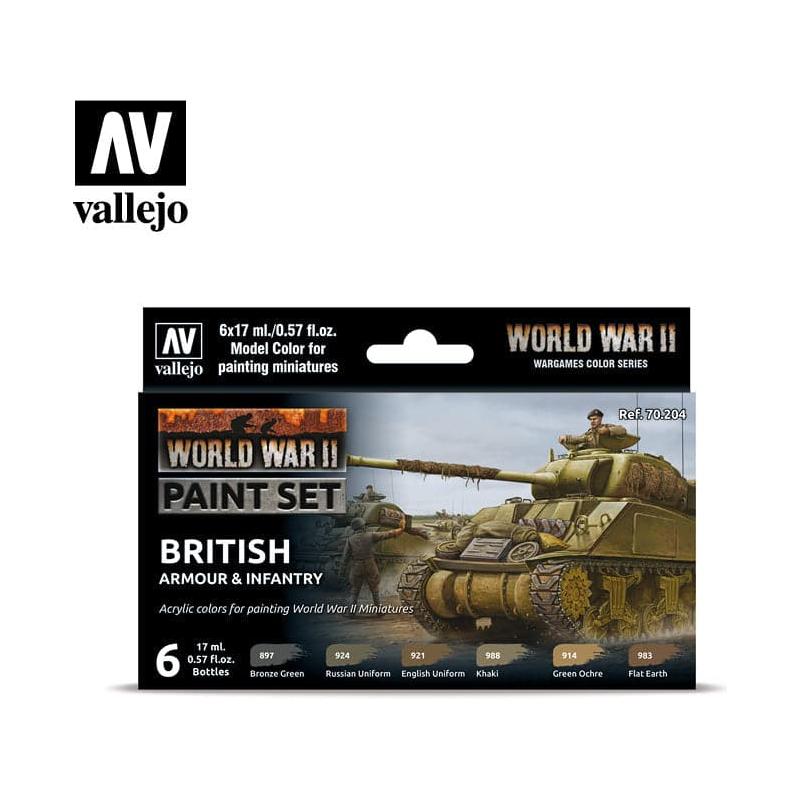 VALLEJO Model Colour WWII British Armour & Infantry Acrylic 6 Colour Paint Set