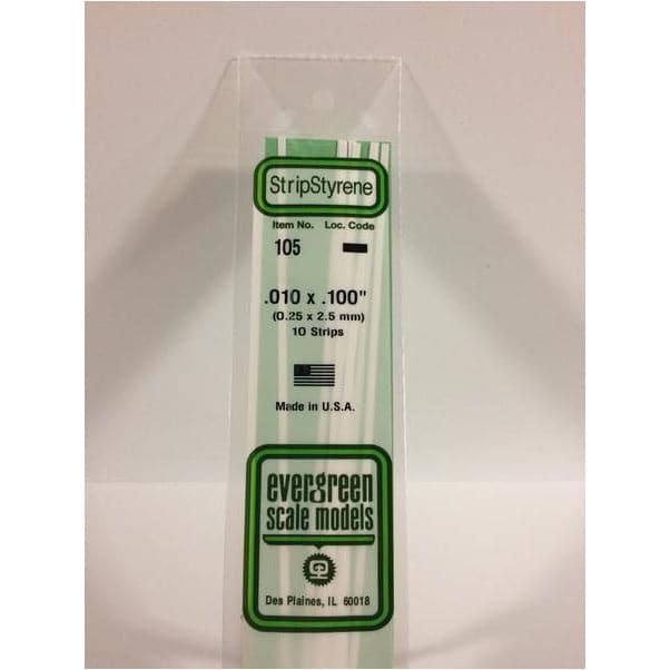 EVERGREEN 105 White Styrene Strip .010 x .100 (10)