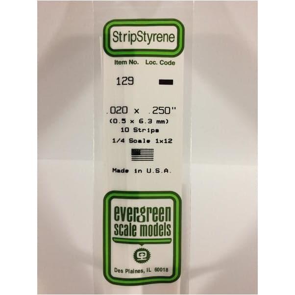 EVERGREEN 129 White Styrene Strip .020 x .250 (10)