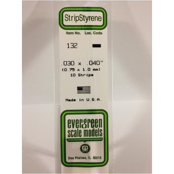 EVERGREEN 132 White Styrene Strip .030 x .040 (10)
