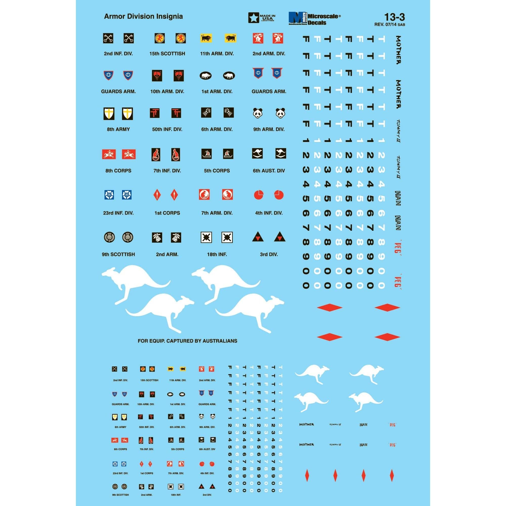 MICRO SCALE Armor Decals - British & Australian Armor Division Insignia (WWII)
