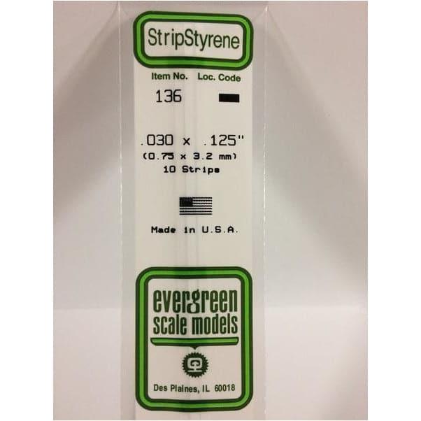 EVERGREEN 136 White Styrene Strip .030 x .125 (10)