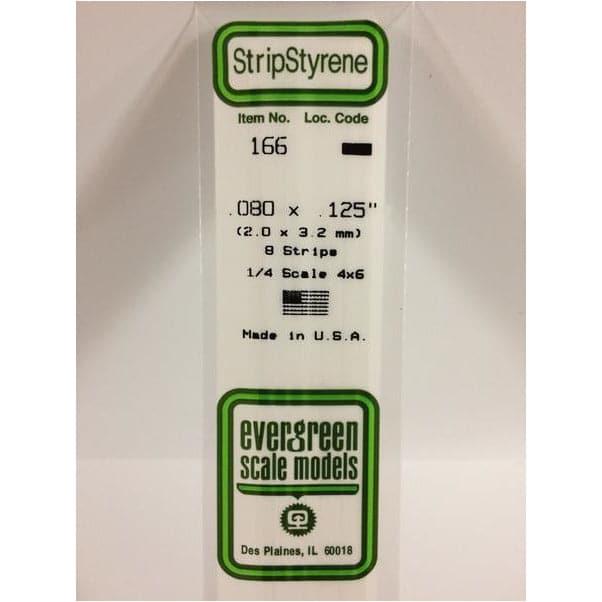 EVERGREEN 166 White Styrene Strip .080 x .125 (8)