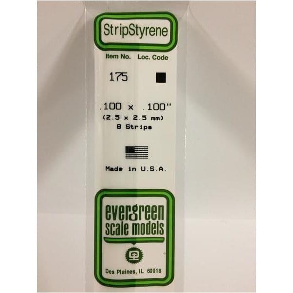EVERGREEN 175 White Styrene Strip .100 x .100 (8)