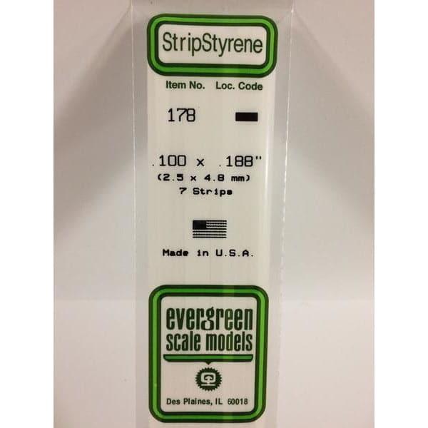 EVERGREEN 178 White Styrene Strip .100 x .188 (7)