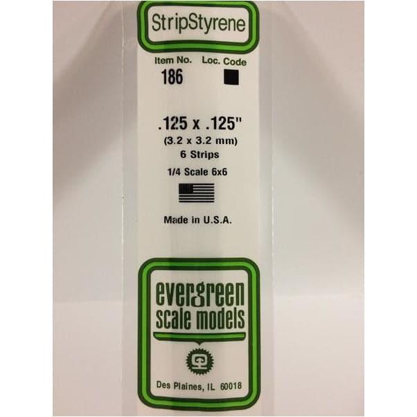 EVERGREEN 186 White Styrene Strip .125 x .125 (6)
