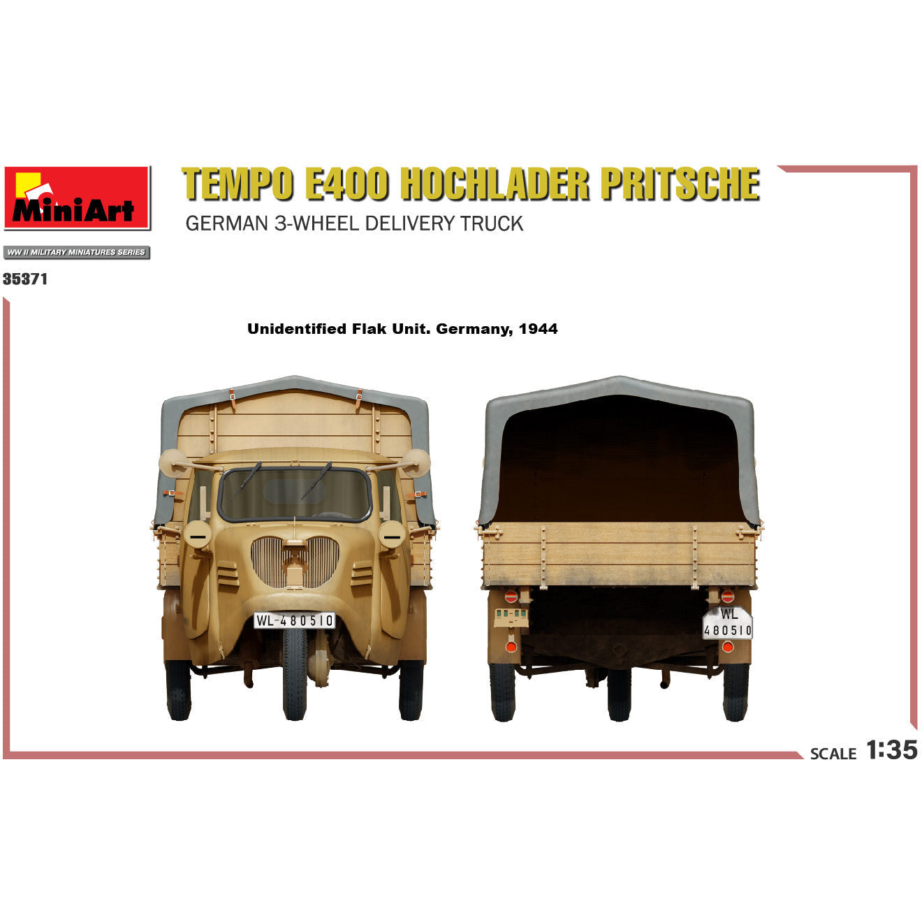 MINIART 1/35 Tempo E400 Hochlader Pritsche German 3-Wheel Delivery Truck