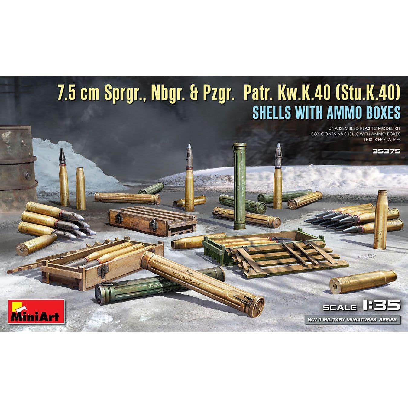 MINIART 1/35 7.5cm Sprgr., Ngbr. & Pzgr. Patr. Kw.K.40 (Stu.K.40) Shells with Ammo Boxes