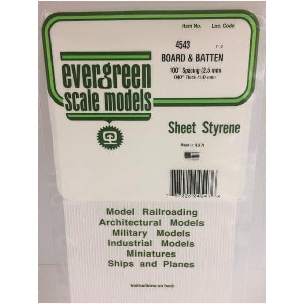 EVERGREEN 4543 1mm Thick White Styrene Board & Batten .100