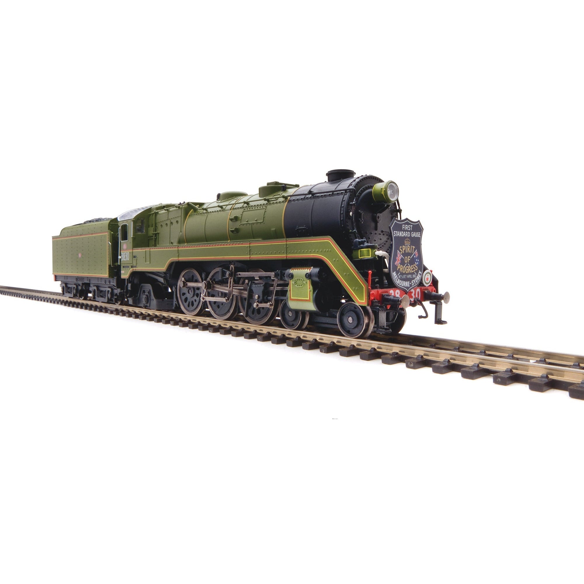 ARM HO C38 Class 4-6-2 Pacific Express Passenger Locomotive #3830 'Spirit of Progress' Olive Green with Black Smoke Box