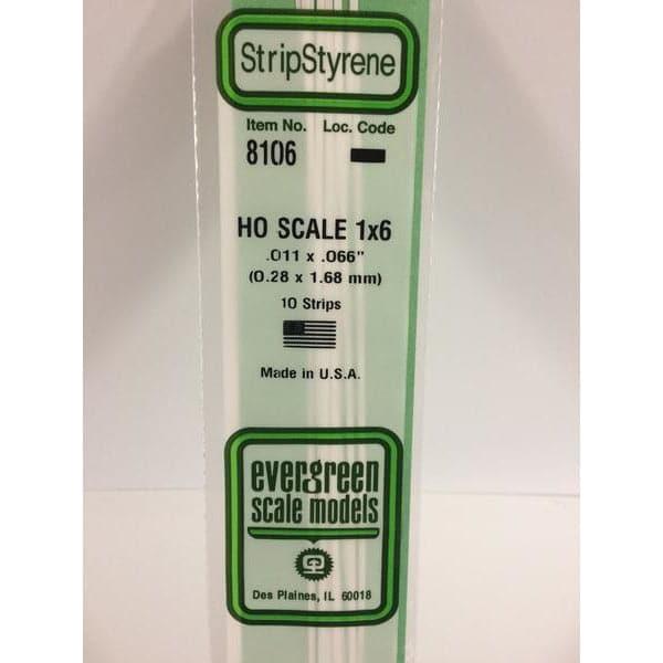 EVERGREEN 8106 35cm HO-Scale Strips 1 x 6 (10)