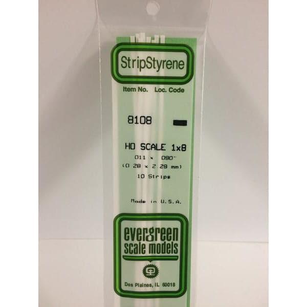 EVERGREEN 8108 35cm HO-Scale Strips 1 x 8 (10)
