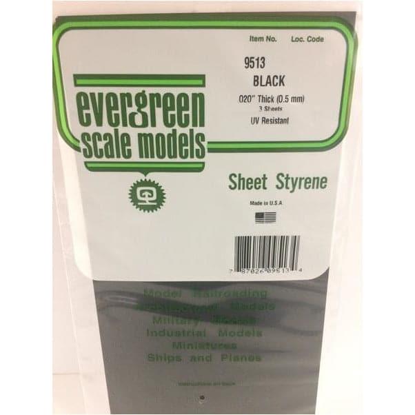 EVERGREEN 9513 15 x 30cm Black Styrene Sheet .020 (3)