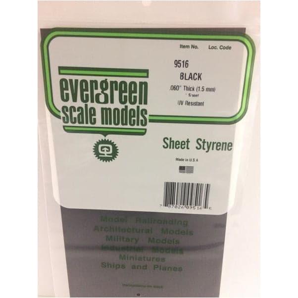 EVERGREEN 9516 15 x 30cm Black Styrene Sheet .060 (1)