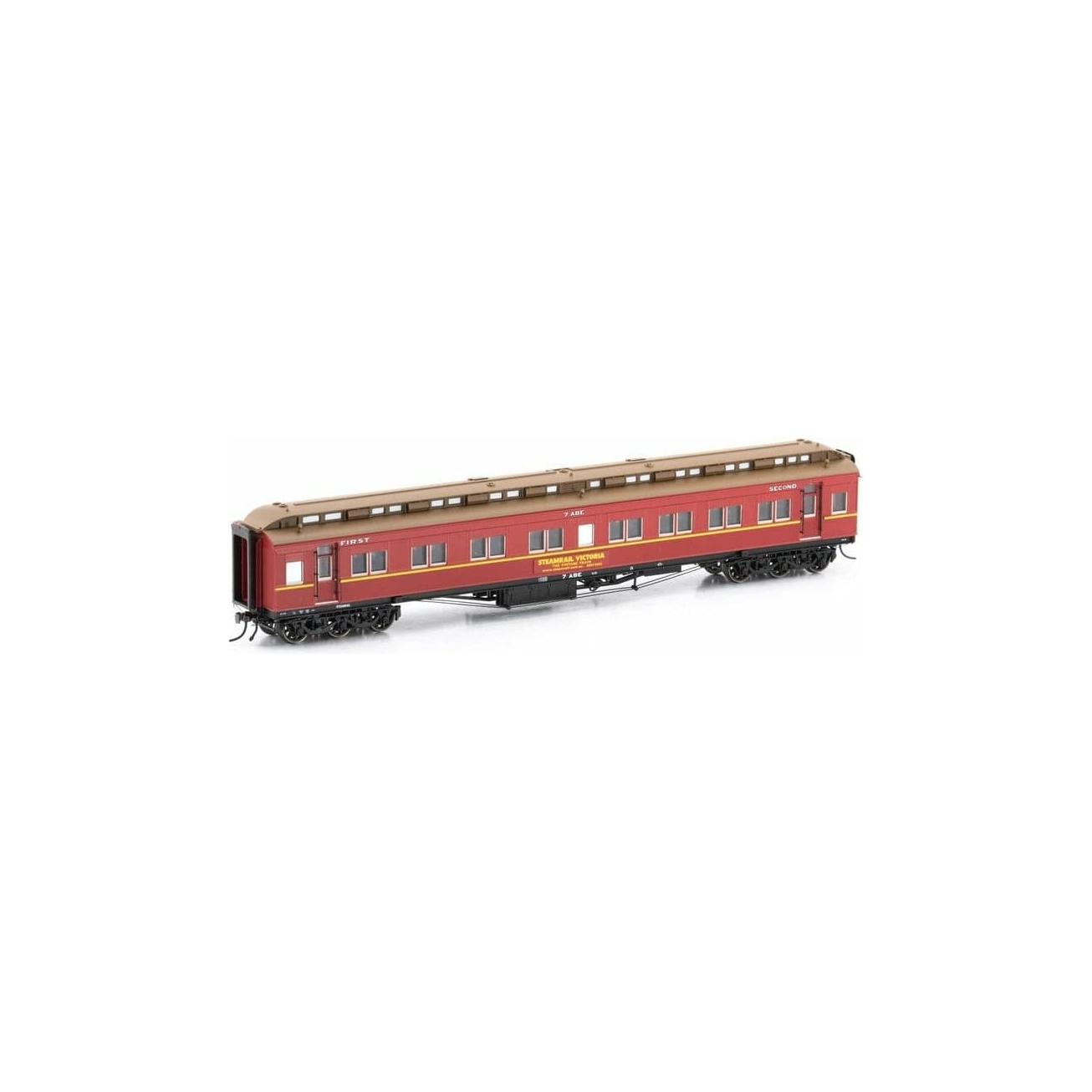 AUSCISION HO Steamrail Carriage Red with Yellow Stripe - 4 Car Set