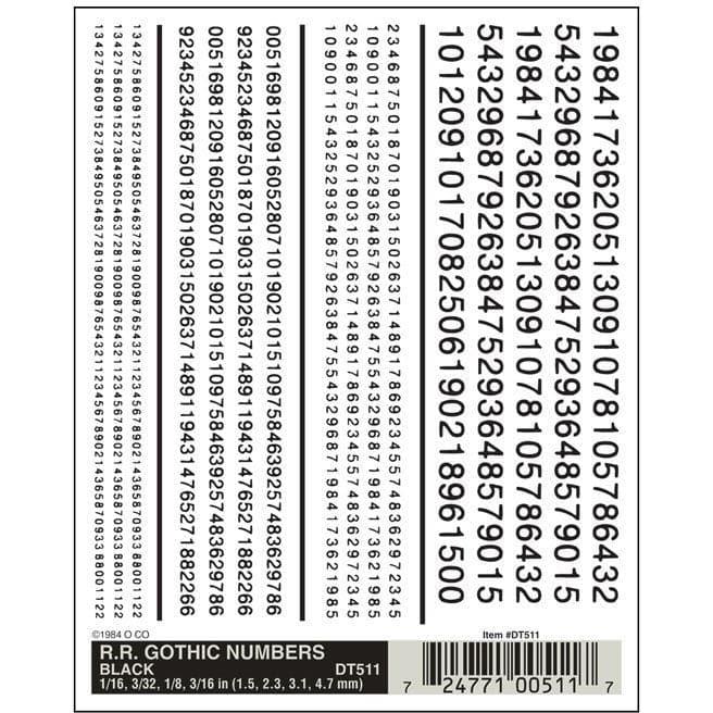 WOODLAND SCENICS RR Gothic Numbers - Black