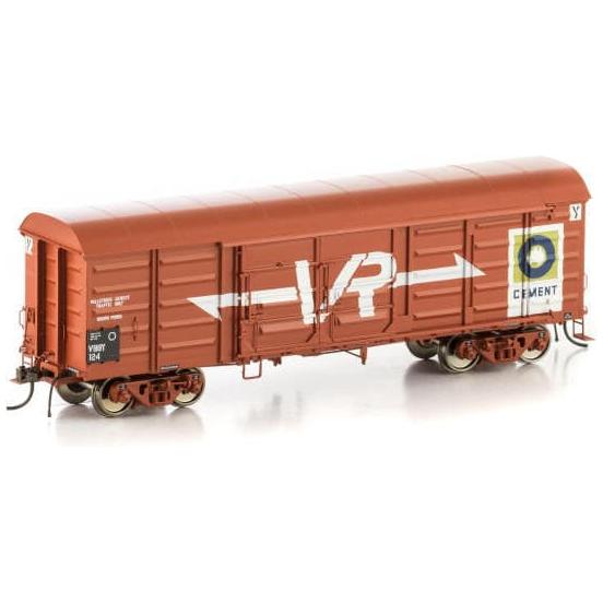 AUSCISION HO VBBY Box Van, VR Wagon Red with Blue Circle Cement & Large VR Logos with Aligned Bogies & 4 Louvre Door - 4 Car Pack