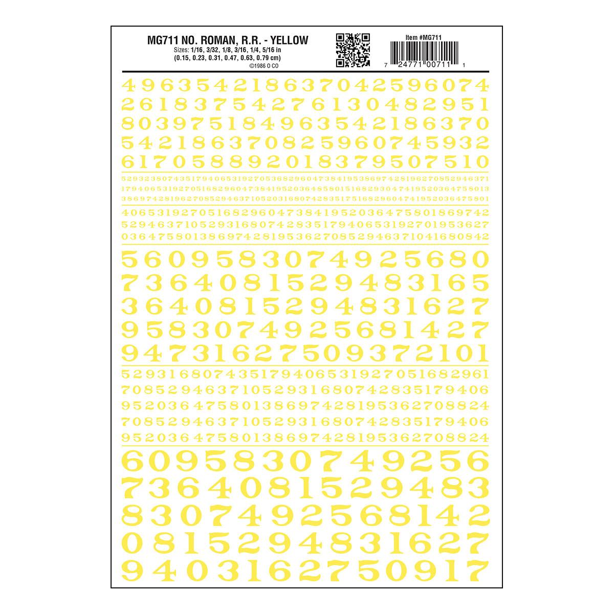 WOODLAND SCENICS Numbers Roman R.R. Yellow