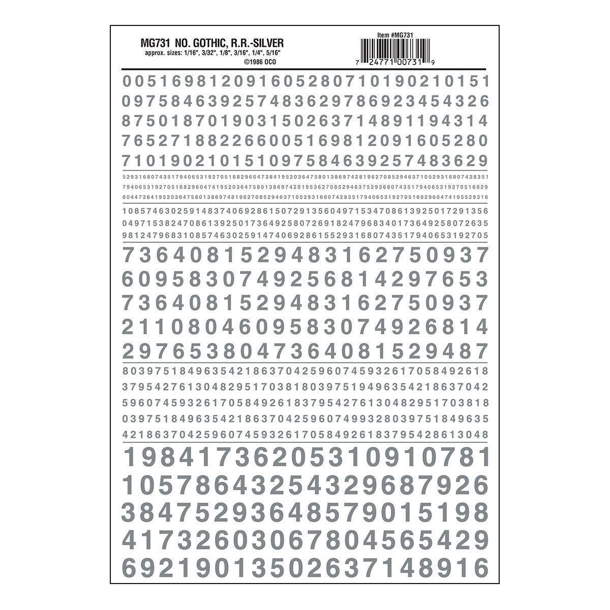 WOODLAND SCENICS Numbers Gothic R.R. Silver