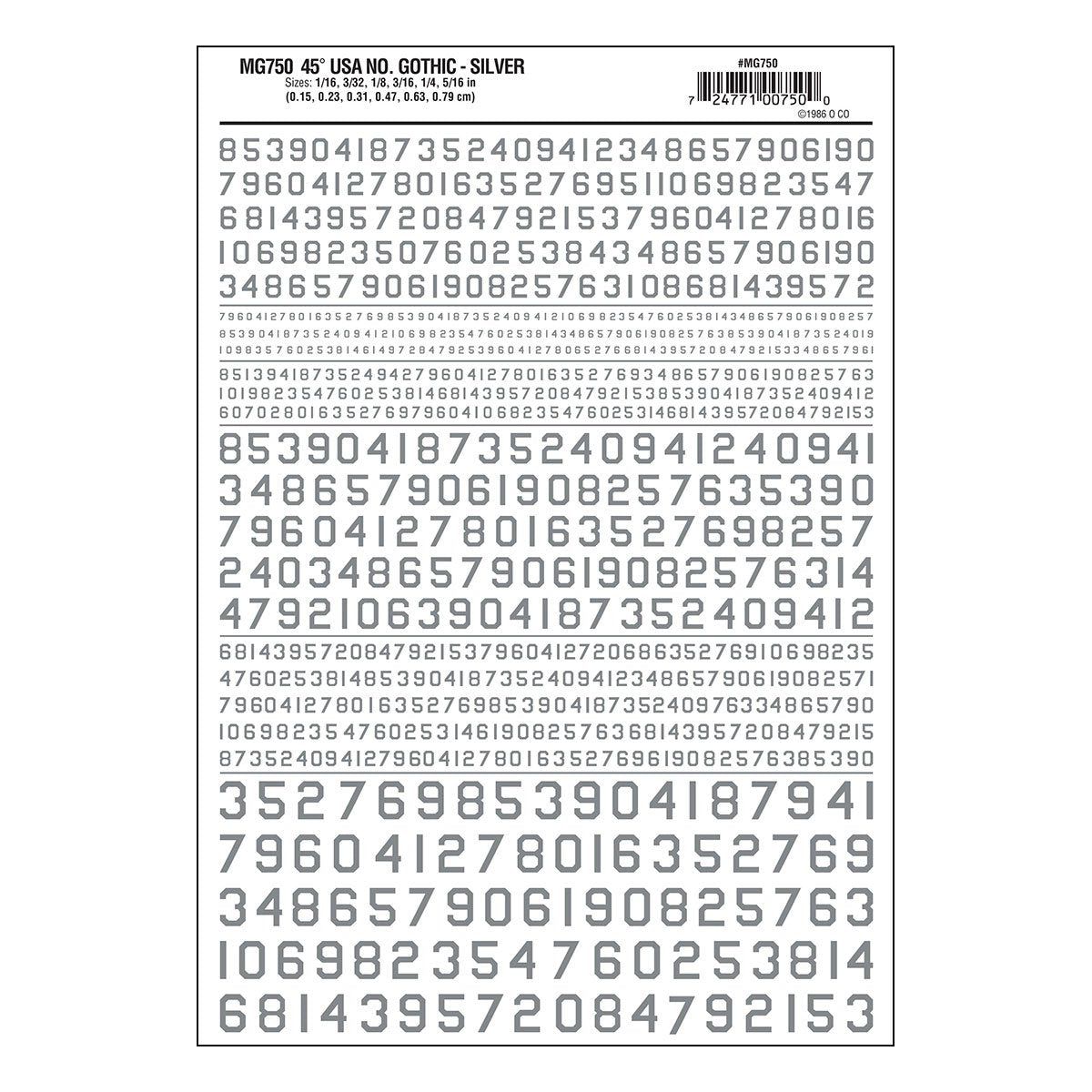 WOODLAND SCENICS 45 USA Gothic Numbers Silver