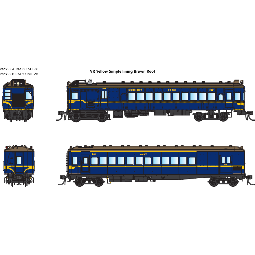 IDR HO VR Derm/MT Trailer Pack 8-A RM60 & MT28 1970s VR Yellow Simplified Lining, Brown Roofs