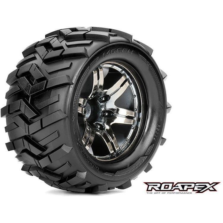 ROAPEX Morph 1/10 Monster Truck Tyre Chrome Black Wheel with 1/2 Offset 12mm Hex Mounted